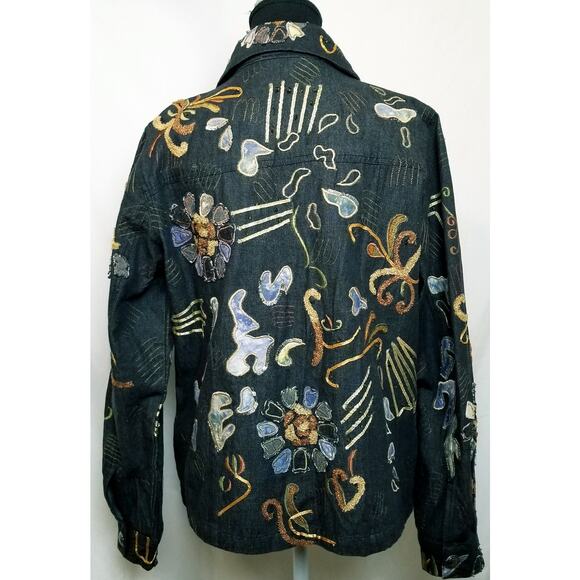 PM Coat Black Multi Embroidered Floral Boho Artsy - Picture 5 of 7